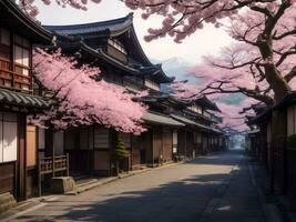 tradizionale Giappone vecchio cittadina, generativo ai illustrazione. foto