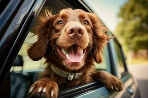 cane testa su divertimento macchina. creare ai foto