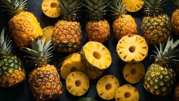 superiore Visualizza di affettato ananas frutta come strutturato sfondo. ai generato foto