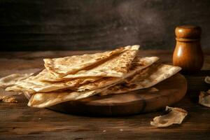 lavash di legno tavola cibo. creare ai foto