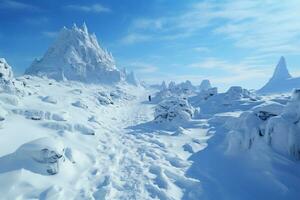 salita nel neve umano impronte documento determinato scalata attraverso invernale collina ai generato foto