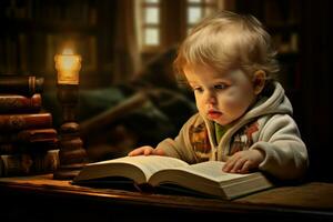 bambino studia libro casa. creare ai foto