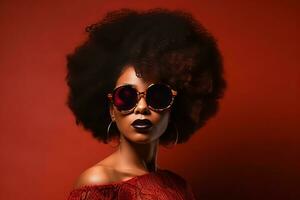 africano donna rosso sfondo. creare ai foto