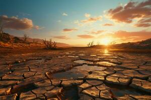 terre lotta Cracked deserto suolo specchi clima i cambiamenti Pedaggio su riarso terra ai generato foto