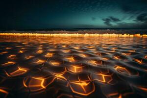 notte spiaggia luci. creare ai foto