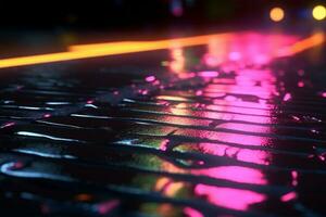 astratto giocare di leggero su bagnato asfalto con neon riflessi. ai generato foto