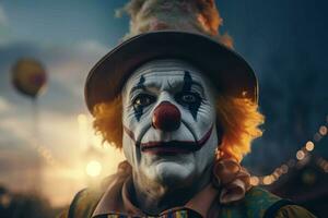 triste clown circo luci. creare ai foto