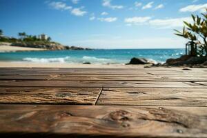 litorale palcoscenico sfocato spiaggia le forme fondale per di legno ponti versatile Prodotto viene visualizzato ai generato foto