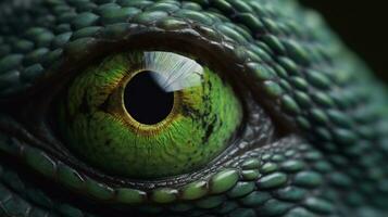 dettagliato Visualizza di verde iguana occhio ai generato foto