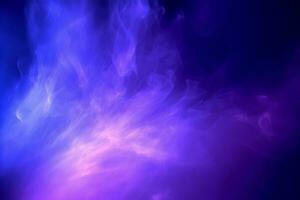 dinamico interazione di viola e blu proiettori nel un' fumoso abisso. ai generato foto