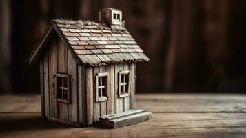 miniatura Casa al di sopra di un' di legno sfondo ai generato foto