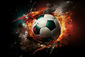 cinetico calcio fascino, avvincente manifesto cattura dinamico calcio palla azione ai generato foto