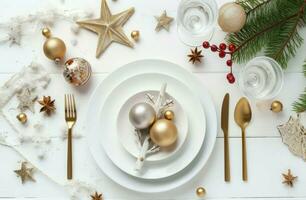 festivo tavolo Natale cibo. creare ai foto