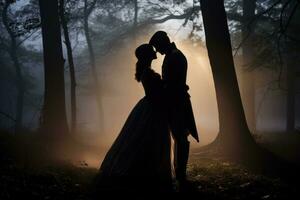 donna e uomo baci nel il foresta foto