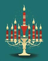 hanukkah menorah candelabro con nove illuminato candele. contento hanukkah saluto carta design. ai generativo foto