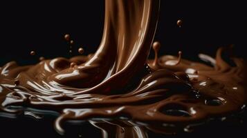 cioccolato cascata, vellutato salsa fluente con grazia a partire dal un' davanti Visualizza. ai generato foto