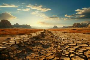 deserti situazione difficile incrinato, riarso suolo riflette clima i cambiamenti duro urto su terra ai generato foto