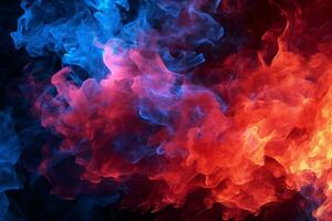 intenso rosso e blu fuoco si illumina il nero sfondo. ai generato foto