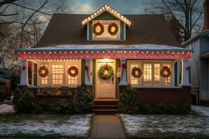 Residenziale Casa con Natale decorazioni. generativo ai foto