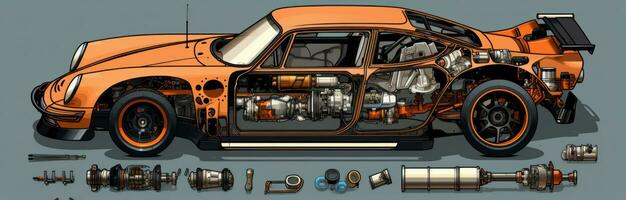 un' immagine di un' auto con vario parti foto