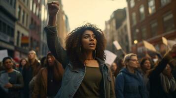 essenza di sociale attivismo con non ritagliato manifestanti in marcia per nero vite importa e LGBTQ diritti ai generativo foto