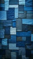 creativo patchwork di denim textures nel vario occhiali da sole di blu, ideale per incentrato sui giovani moda annunci ai generativo foto