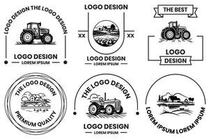 aziende agricole e i campi logo nel piatto linea arte stile foto