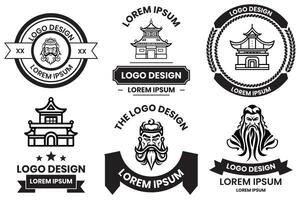 Cinese oggetti logo nel piatto linea arte stile foto