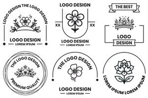 fiore e mazzo logo nel piatto linea arte stile foto