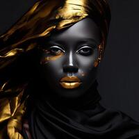 un' donna con oro dipingere su sua viso ai generativo foto