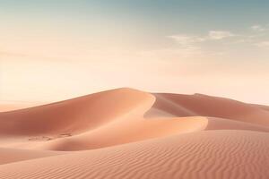 tranquillo sabbia dune sotto un' pastello cielo, trasudante serenità e ideale per viaggio e benessere annunci ai generativo foto