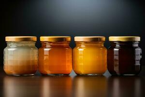 senza sforzo dimostrazione di miele vaso confezione catturato nel un' minimalista leggero foto