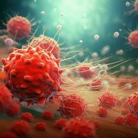 microsopic di rosso virus batteri attacco sangue cellule .medico e scienza ricerca concetto.generativo ai foto