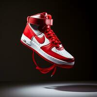 migliore pittura un' calcio scarpa con un' rosso e bianca design generativo di ai foto