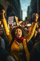 essenza di sociale attivismo con non ritagliato manifestanti in marcia per nero vite importa e LGBTQ diritti ai generativo foto