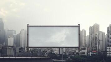 vuoto tabellone telaio annidato in mezzo un' vivace urbano paesaggio, Aperto tela per creatività ai generativo foto