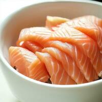 salmone sashimi mettere in bianca ciotolasalmone sashimi mettere in bianca ciotola. ai generativo foto
