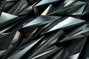 astratto metallico nero argento triangolare modello. 3d rendere illustrazione di moderno geometrico carta da parati.ai generato, generativo ai. foto