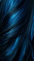 un' avvicinamento Visualizza di un' mazzo di brillante estremo blu capelli nel un' ondulato style.social media soddisfare per bellezza saloni. capelli tintura colore nel il Catalogare. generativo ai foto
