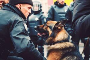 ritratto di un' polizia ufficiale con il suo servizio cane foto