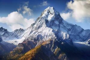 il bellezza di un' maestoso e neve capped montagna gamma, con aspro picchi, ai generativo foto