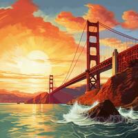 Visualizza ponte e tramonto sfondo illustrazione foto