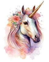 acquerello colorato fiore unicorno viso illustrazione bellissimo sfondo foto
