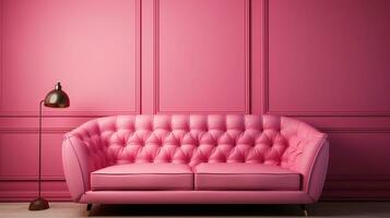 interno retrò sfondo nel rosa luminosa fascino stile, ai generato foto