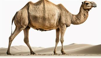 arabo cammello animale su un' bianca sfondo ai generato foto