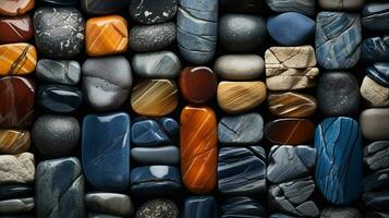 un' collezione di rocce nel diverso colori nel il stile sfondo ai generato Immagine foto