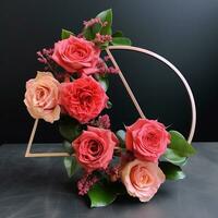 circolare triangolo ikebana bellissimo Rose ai generato Immagine foto