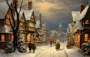 Natale sfondo con inverno villaggio foto