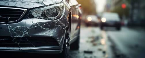 un' auto essere danneggiato nel il strada foto