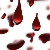 avvicinamento gocce di rosso sangue isolato su bianca, astratto sfondo. ai generativo foto